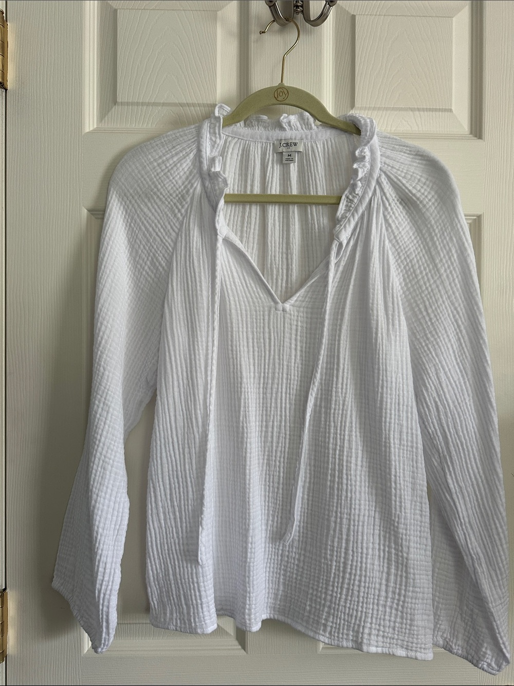 J. Crew White Gauze Ruffle-Neck Peasant Blouse